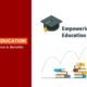 Illustration of value-based education with a student in a graduation cap flying upwards, symbolizing empowerment through learning. Stacks of books show academic growth, with the text 'Empowering Education' and 'Value Based Education: Meaning, Importance & Benefits' displayed.