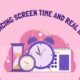 Illustration of clocks and students with text “Balancing Screen Time and Real Life” for student time management.