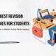 Student revising at a study desk with laptop and books – illustration representing the best revision techniques for students and exam preparation tips.