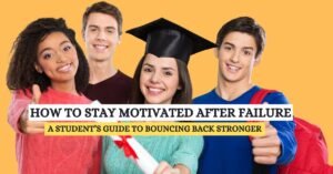 Group of smiling students, one wearing a graduation cap, holding a diploma and giving thumbs up, representing motivation and success after overcoming failure